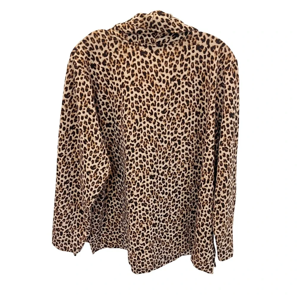 J. Jill Leopard Print Cowl Neck Tunic Top Brown Animal Print Long Sleeve Size 2X